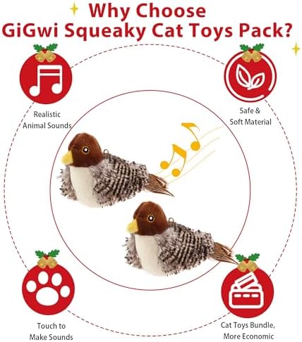 Gigwi Chirping Bird Cat Toys 2 Pack, Automatic Squeaky Toy for Cats