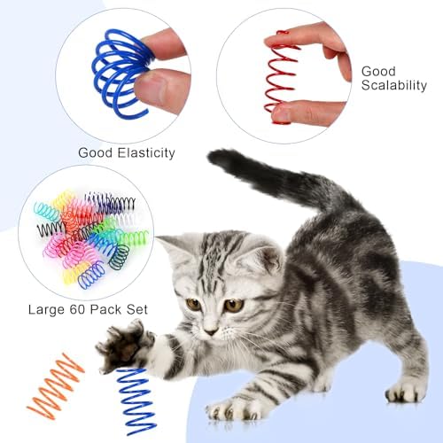 60 PCS 12 Colors Cat Spring Toys, Cat Spiral Springs for Indoor Cats
