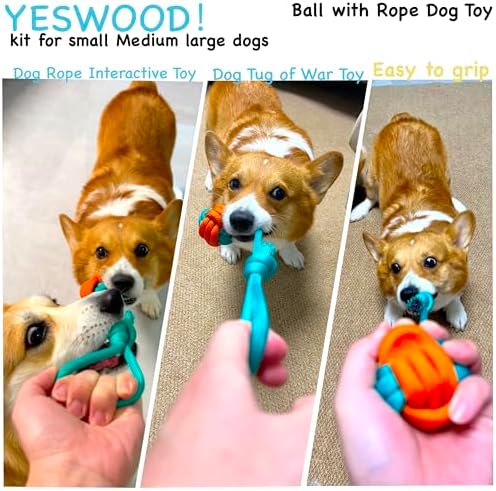 YESWOOD! Tug of War Toy with Ball,Small Fetch Rope Ball with Loop Handle