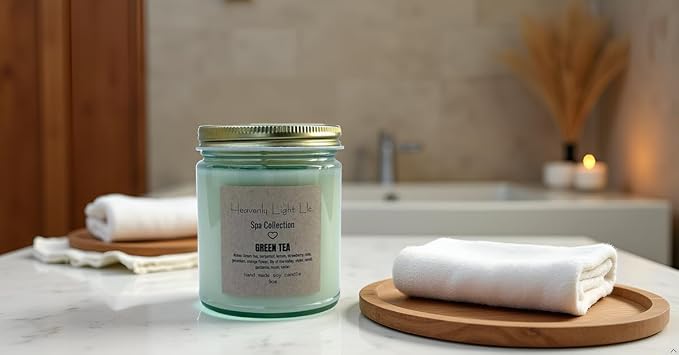 Green Tea Scented Candle - Spa Collection | 9 oz Soy Wax | 45+ Hour Burn Time | Non-Toxic Aromatherapy Candle for Stress Relief