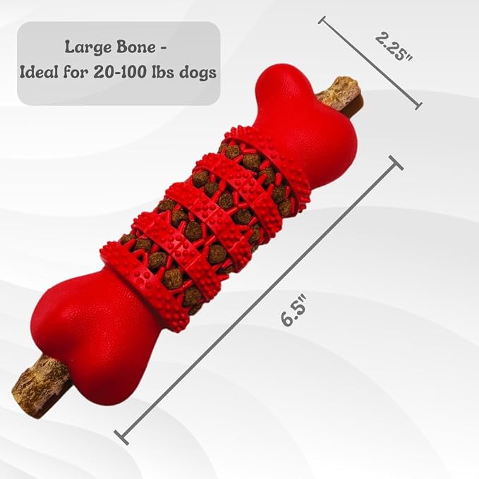 Durable Interactive Dog Bone Toys 2-Pack (6.5”) for Medium & Large Dogs – Treat Dispensing Chew Bones with Teeth Cleaning & Puzzle Design (Green & Red)