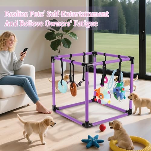 Liitrton Puppy Play Gym for Small Dogs with 8 Hanging Toys, Purple