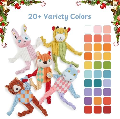 Nocciola 5PC No Stuffing Puppy Toys - Dog Toys Plushies Whimsical Variety Colors Animal Plush Toy with Squeaky Crinkle Sound to Keep Them Busy for Small Medium Dogs
