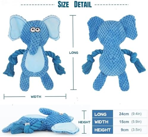 Plush Elephant Dog Toy, Squeaky Interactive Tug Toy for Small Medium Dogs