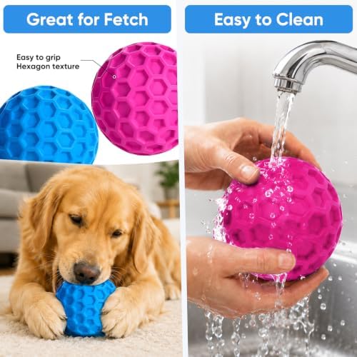 Squeaky Dog Balls Toy 2 Pack, Interactive Dog Toys for Aggressive Chewers, Squeaky Dogs Chew Toy for Medium Large Dogs, Durable Outdoor Dog Puzzle Birthday Toys for Fetch, Chase, and Chew Play