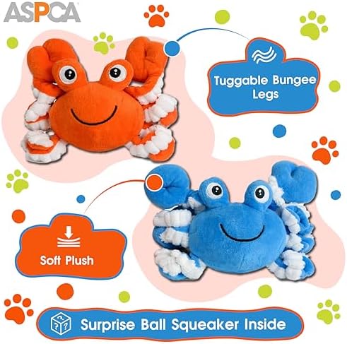 ASPCA 2 Pack Plush Dog Toy with Squeaker for Small & Medium Dogs, Soft Durable Stuffed Pet Toy for Fetch, Tug & Cuddle, Interactive, Lightweight, Engaging Play Toy for Dogs