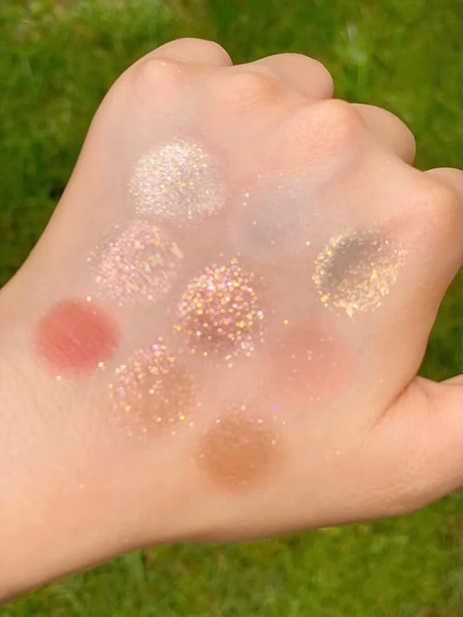 Kayswang 9 colors glitter eyeshadow palette makeup palette matte high pigment color cream texture natural eye shadow powder eye shadow palette in autumn and winter long lasting waterproof (pink brown)