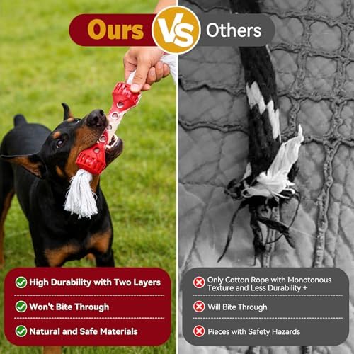 Indestructible Dog Chew Toy, Durable Heavy-Duty Rubber for Aggressive Chewers & Puppy Teething, Interactive Fetch Toy for Large/Medium Dogs to Beat Boredom, Cream Scented, Red/White