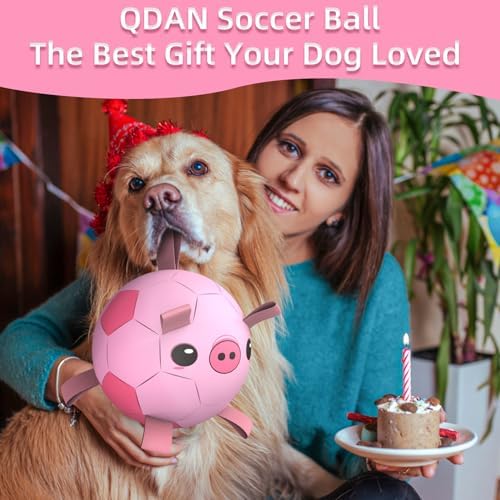 QDAN Dog Toys Soccer Ball with Straps, Balls for Dogs, Pig Dog Toy, 8 Inch