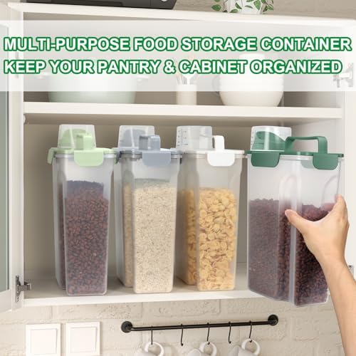 TBMax Pet Dog Cat Food Storage Containers 2 Pack 10 to 14 Lbs, Airtight Cat Food Dispenser with Large Spout & Portable Handle, Travel Dog Treat Storage Bin Bird Seed Container -Light Green/Light Grey