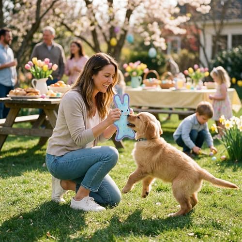 Easter Dog Squeak Toys Polka-dot Rabbit Interactive Stuffed Puppy Teething Toys Durable Canvas Chew Toys for Small Medium Dogs Tough Dog Gifts for Boredom (Rabbit)