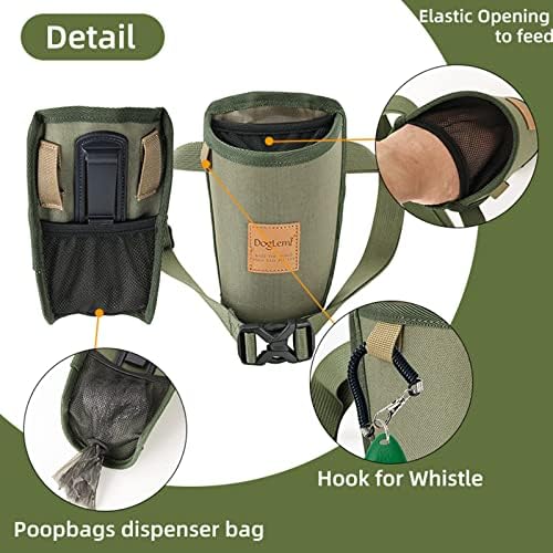 Dog Treat Training Pouch 3 Ways to Wear Elastic Leak-Proof Food Mesh Design Built-in Poop Bag Dispenser Adjustable Multifunctional Shoulder/Waist Bag for Pet Walking and Travel（Army Green ）