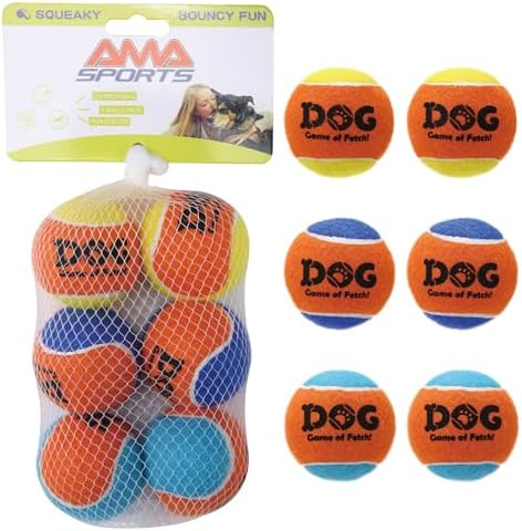 AMA SPORT Squeaky Tennis Balls for Dogs 2.0" Small Dog Tennis Balls for Throwing and Fetching Dog Toys for Training, Exercise, High Bouncing 12 Pack (Multicolor A)