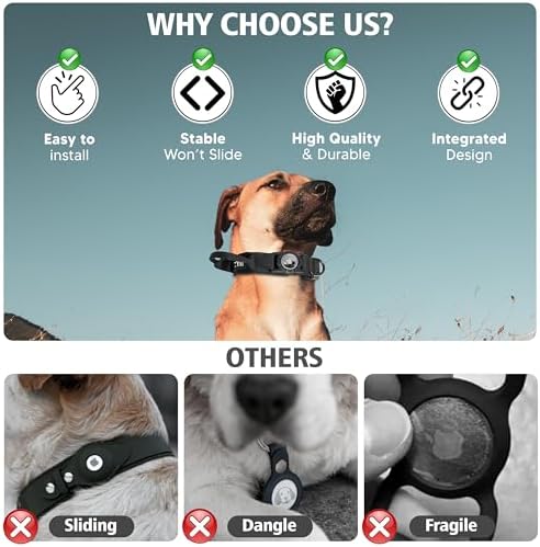 Heavy Duty Tactical Dog Collar with AirTag Holder, Adjustable GPS Tracking Collar for Small, Medium & Large Dogs, Compatible with Apple AirTag, Includes Control Handle for Added Security (Black, S)