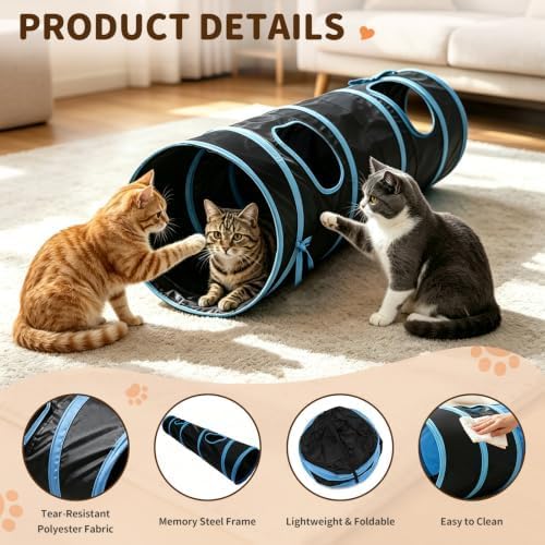 Cat Tunnel, Foldable Rainbow Polyester Interactive Play Toy for Rabbits