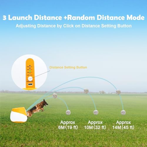 MEKAPLE Automatic Dog Ball Launcher for Samll to Medium Dogs, Upgraded Interactive Toy Balls Thrower, Distance Adjustable Mental Stimulating Dog Toys with 4 Etpu Balls 2.2 Inch (Orange)