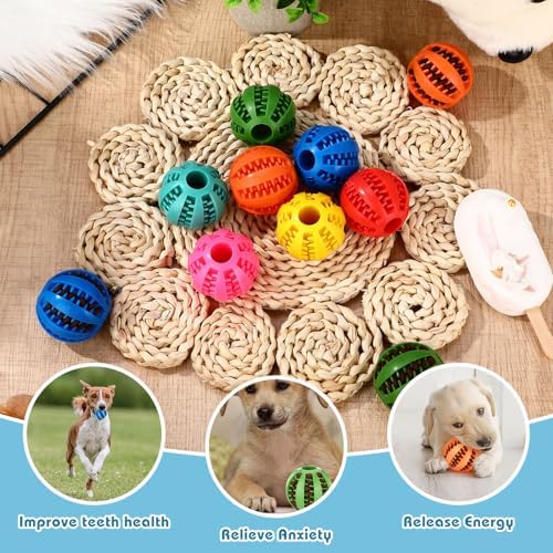 28 Pack Dog Treat Balls Bulk Interactive Treat-dispensing Dog Toy Durable Rubber Puppy Tooth Cleaning Ball Toy for Small Medium Breed Chew Tooth Cleaning Enrichment for Boredom Brain Stimulate Game