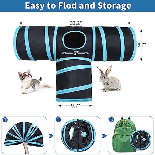 Malier Collapsible Cat Tunnels & Toys Set, Interactive Kitty Toys - Kitten & Cat - Feathers, Mouse, Crinkle Balls, 3-Way Tube Tunnel for Indoor Play