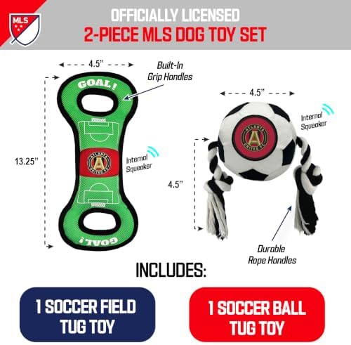 Pets First MLS Atlanta United Soccer Field Tug Toy & Soccer Ball Rope Toy Set for Dogs - Officially Licensed Interactive Squeaky Rope Fetch & Chew Toys with Team Logo