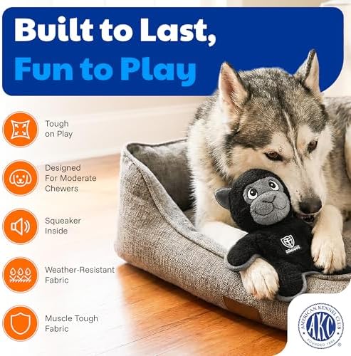 American Kennel Club Plush Dog Toy with Squeaker for Moderate Chewers, Soft Stuffed Dog Toy for Tugging, Fetch & Interactive Play, Gentle on Teeth