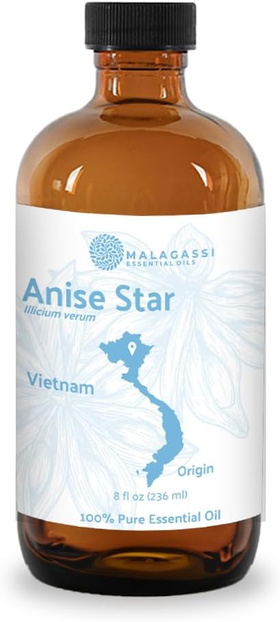 Star Anise Essential Oil - Direct from Malagassi Essential Oils - Premium Star Anise Seed Oil for Aromatherapy, Diffuser, Candle, Soap, Skin and Hair (8oz)
