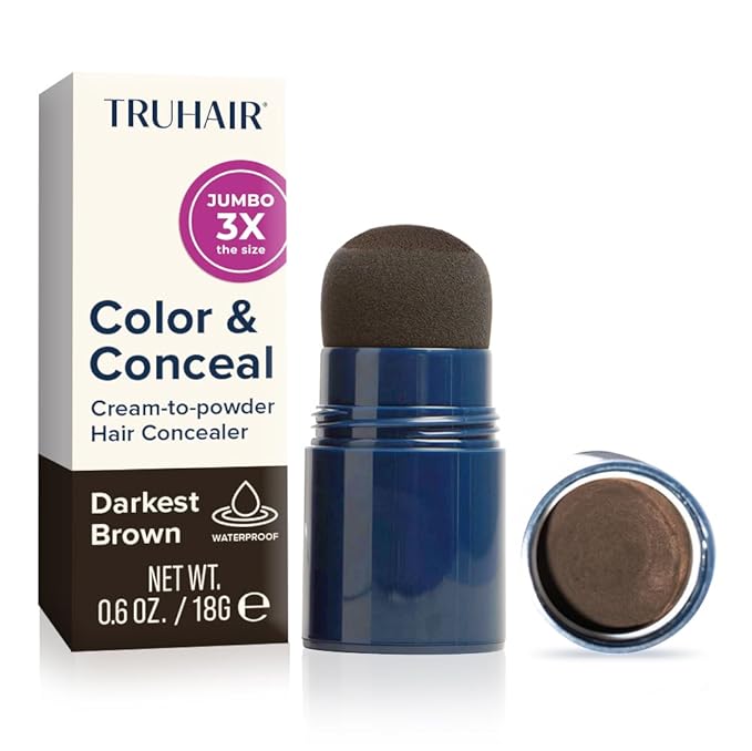TRUHAIR Jumbo Color & Conceal Waterproof Root Touch Up Hair Color for Gray Hair Coverage - Instant Root Cover Up Hair Powder for Women & Men - Bald Spot Concealing, Hairline Filling (Darkest Brown)