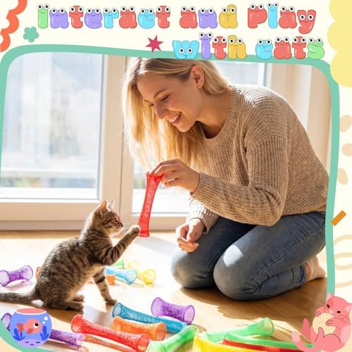 Leitee 60 Pcs Cat Spring Toys Kitten Tubes,Rainbow Colors