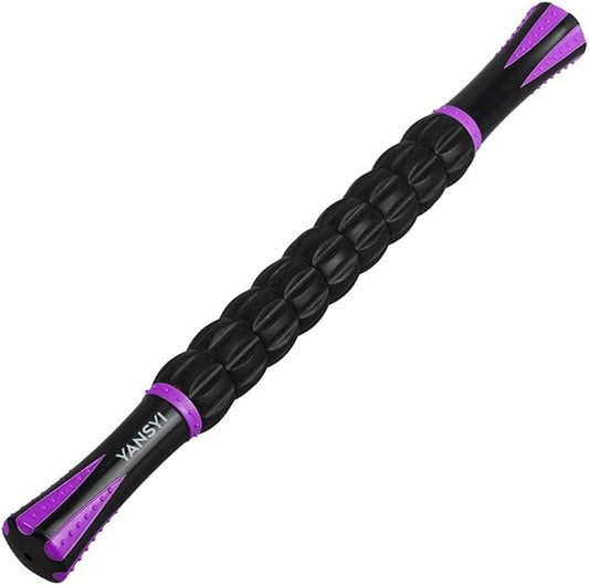 YANSYI 9-Roller Muscle Recovery Massage Stick - Deep Tissue Massager for Post-Workout Recovery & Pain Relief (Purple)