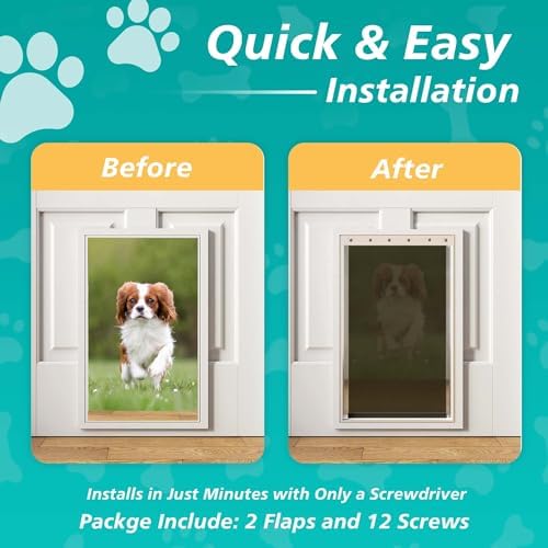 2-Pack Extra Large Dog Door Replacement Flaps with Screws | Compatible with PetSafe Freedom PAC11-11040, Flexible No-Warp Flaps, Durable Pet Door Replacement Flaps, 13 1/8" x 24 7/8"