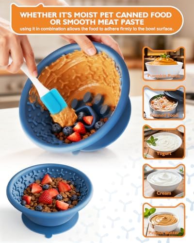 Dog Lick Bowl, Non-Slip Slow Feeder Licking Mat & Treat Dispenser (Wide Bowl Mouth w/Inlaid Stainless Steel Ring) - Interactive Toys, Anxiety Reducer, Freeze Bone for Dogs, BPA Free Silicone