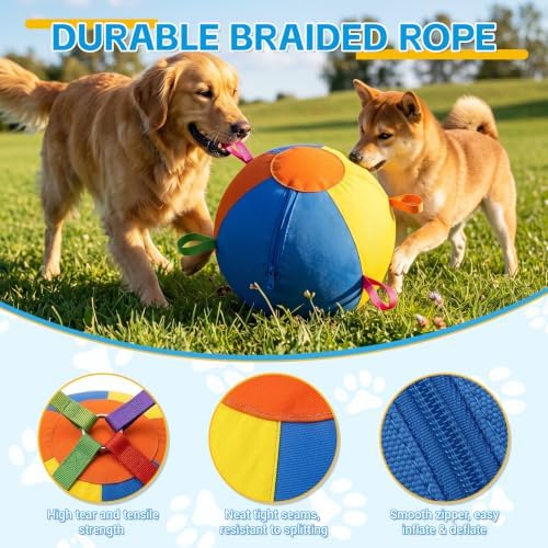 18'' Heavy Duty Herding Ball for Dogs with Handles, Inflatable Training Toy