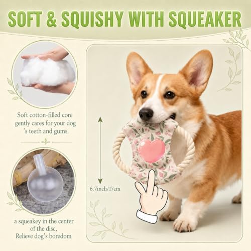 Dog Frisbees Cotton Rope Toys Flying Discs 2 Pack, Teething, Soft Polyester Squeaker Toy for Training,Throwing,Chewing and Interacting for Anti Boredom & Anxiety, Easy to Clean