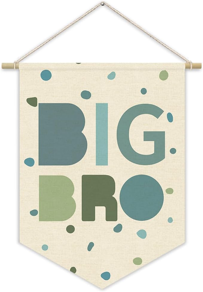 Big Brother Nursery Decor Canvas Banner,Boy Bedroom Playroom Wall Art Decorations,Boho Twin Room Sign,Big Bro Lil Bro, Sage Green Blue Kids Room Sibling Wall Hanging Pennant Flag Banner