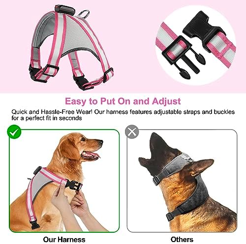 Visinite LED Dog Harness, USB Rechargeable Light Up Dog Vest, 2 Illuminate Modes Glow in The Dark Dog Harness, Adjustable Lighted Pet Harness Light for Night Walking Safety (Pink, M)