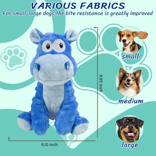Squeaky Stuffed Dog Toys, Chew Hippo for Large Medium Small Breeds