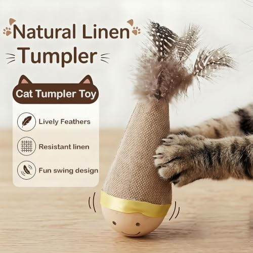 Interactive Wooden Cat Toy Natural Beechwood Wobble Tumbler Silent 2PCS