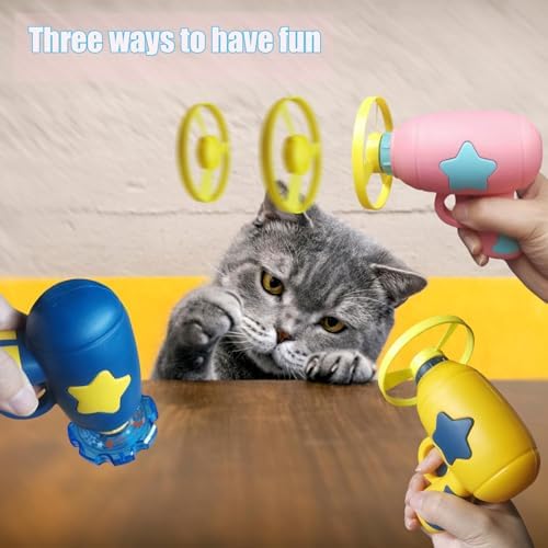Cat Fetch Toys, Interactive Flying Cat Toy with 20 Flying Propellers, Cat Pet Tracks Chasing Toy for Indoor,Outdoor Cats (Pink + 20 Propellers)