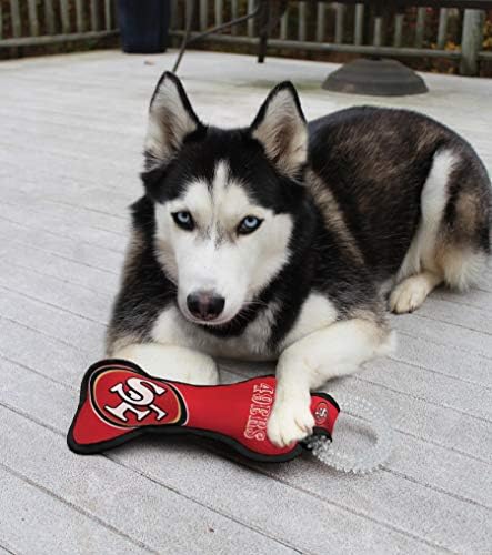 Pets First NFL SAN Francisco 49ERS Dental Dog TUG Toy with Squeaker. Tough PET Toy for Healthy Fun, Teething & Cleaning Pet's Teeth & Gum.