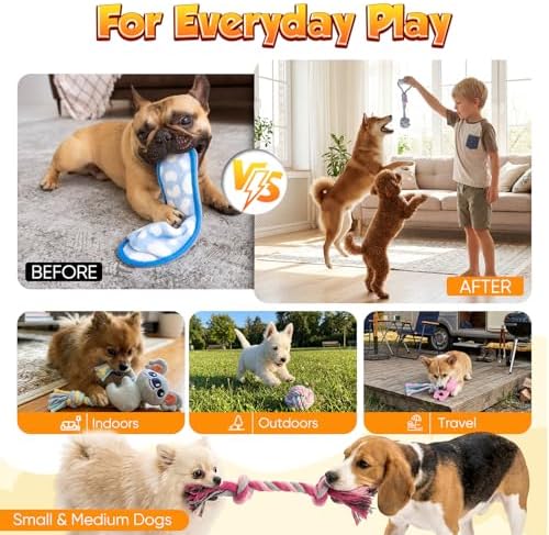 Aitmexcn 20 Pcs Puppy Toys for Small Dogs, Puppy Teething and Chew Toy Set with Squeaky Plush Toys, Treat Ball, Rubber Teething Rings and Rope Toys