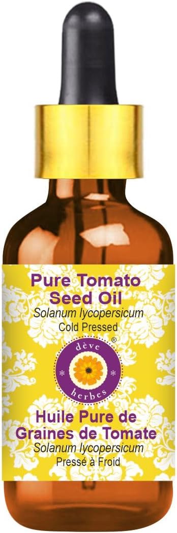 Deve Herbes Pure Tomato Seed Oil (Solanum lycopersicum) with Glass Dropper Cold Pressed 100ml (3.38 oz)