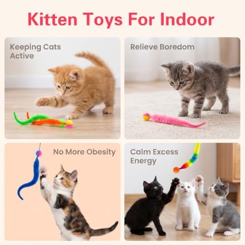 LLOUSSAK 7Pcs Colorful Bouncy Balls for Cats Cat Worm Toy Bouncy Cat Toys