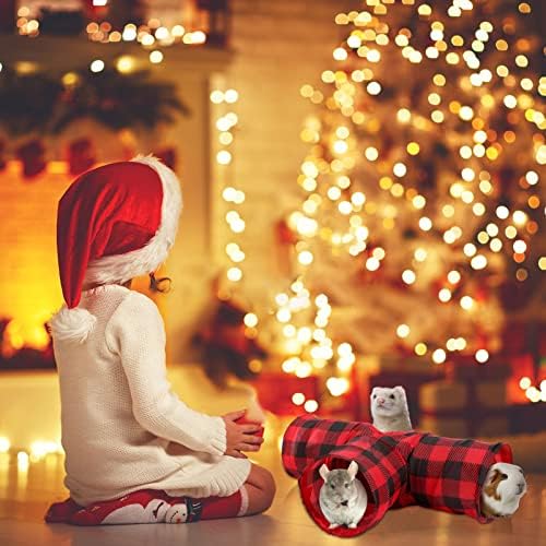YUEPET 3 Way Bunny Hideout Tunnel, Guinea Pig Toys, Red Plaid