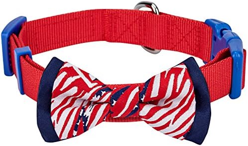 Blueberry Pet 2 Patterns Patriotic Spirits American Flag USA Adjustable Bowtie Red Dog Collar - Handmade Bow Tie w/Jacquard Weave Fabric, Medium, Neck 14.5"-20"
