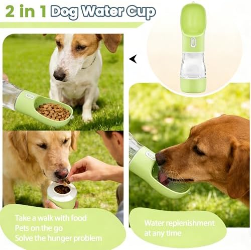 Portable Dog Water Bottle - 2in1 Dog Water Dispenser Bowl & Food Container