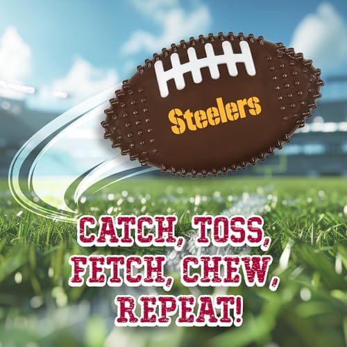 NFL Pittsburgh Steelers Mega-chew Hard Nylon Bacon-flavored Dog Bone Football Chew Toy. Tasty Interactive Fun for Aggressive Chewers