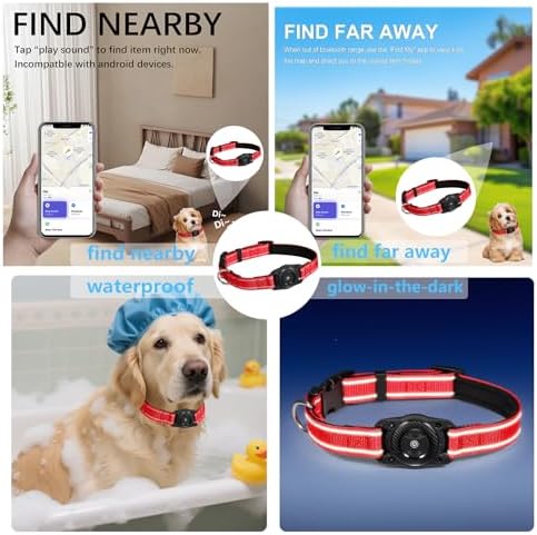 Tracking Collar for Dogs Waterproof Adjustable Air Tag Dog Collar Holder, Comfortable Dog Collars for Small Medium Large Dogs (Red, S)