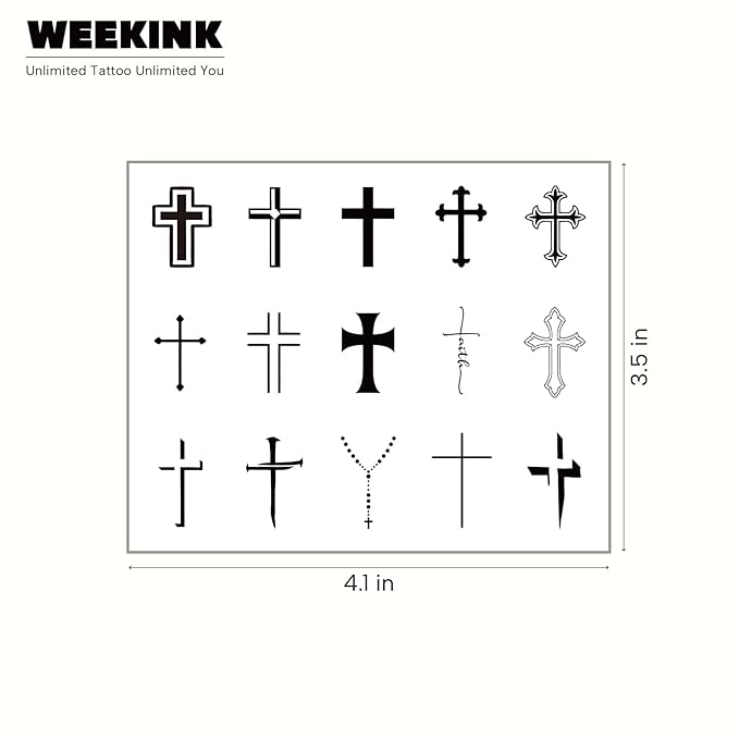 Small Cross Temporary Tattoos – Set of Multiple Cross Designs, Realistic & Waterproof Semi-Permanent Tattoo for Finger, Hand, Neck & Arm – Faith Cross Tattoos for Women