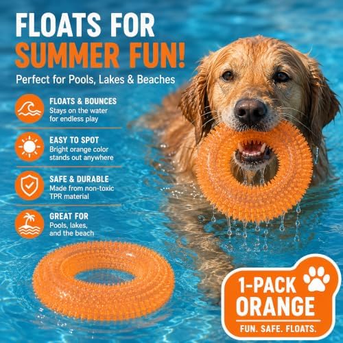 Squeaky Dog Toys for Aggressive Chewers, Floating Donut Ring for Large Dogs
