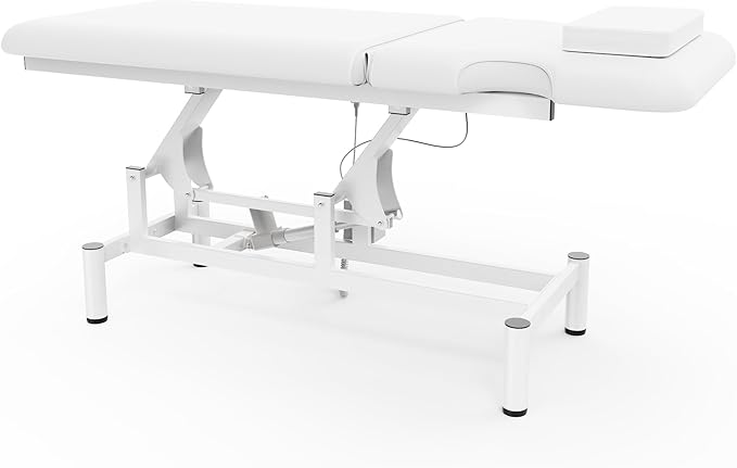 Professional Electric Massage Table, 2 Motors Hydraulic Electric Lift Adjustable Backrest and Height Lifting Functions for Treatment/Physical Therapy/Spinal Massage/Facial Spa/Waxing/Tattooing - White