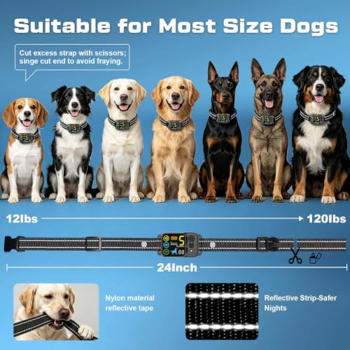Citronella Bark Collar Spray Dog Collar, 5 Modes & Levels, No Spray Refill | Anti Bark Training Collar, beep/vibration/spray 5 modes, IP66 waterproof, for S/M/L Citronella Dog Collar,with 2 straps Black